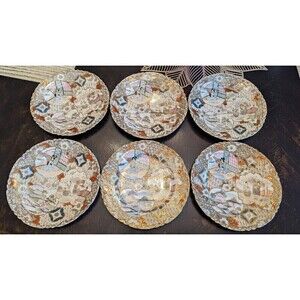 6 Vintage Hand Painted Gold Trim  Japanese Plate